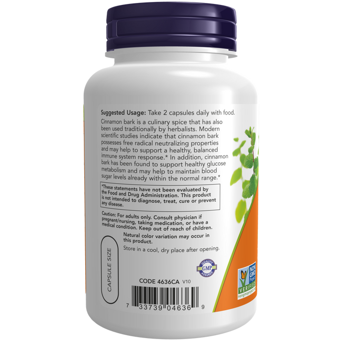 Now Foods Cinnamon Bark 600 mg - 120 Capsules - Health As It Ought to Be