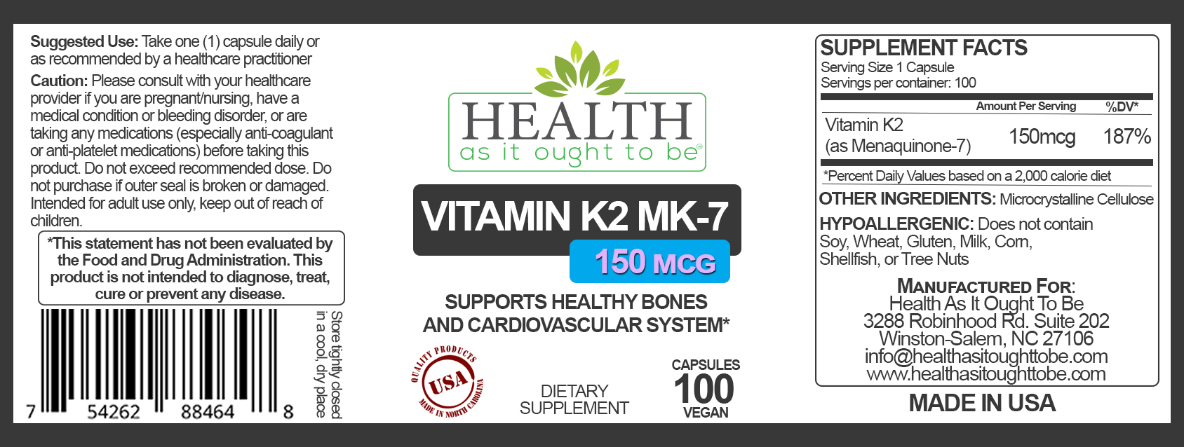 HAIOTB K2+D3 Bundle: Vitamin K2 MK7 and Vitamin D3 Bundle - Health As It Ought to Be