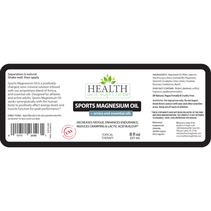HAIOTB Sports Magnesium Oil + arnica and essential oils - 8 oz. Vegan, Topical - Health As It Ought to Be