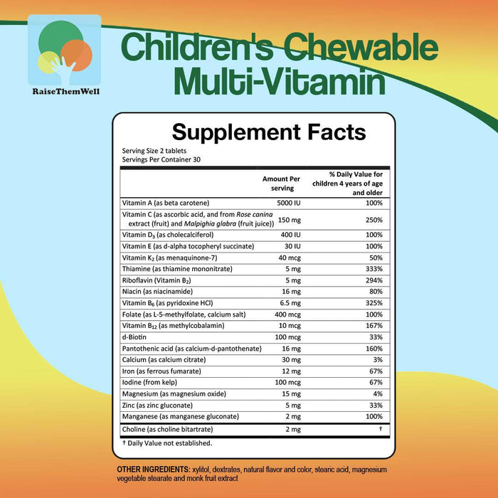 Raise Them Well Children's Chewable Multivitamin with All-Natural Colors, Flavors, and Sweeteners - Health As It Ought to Be