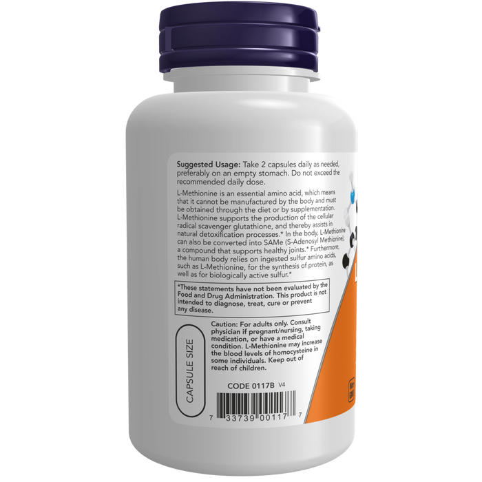 Now Foods L-Methionine 500 mg - 100 Capsules - Health As It Ought to Be