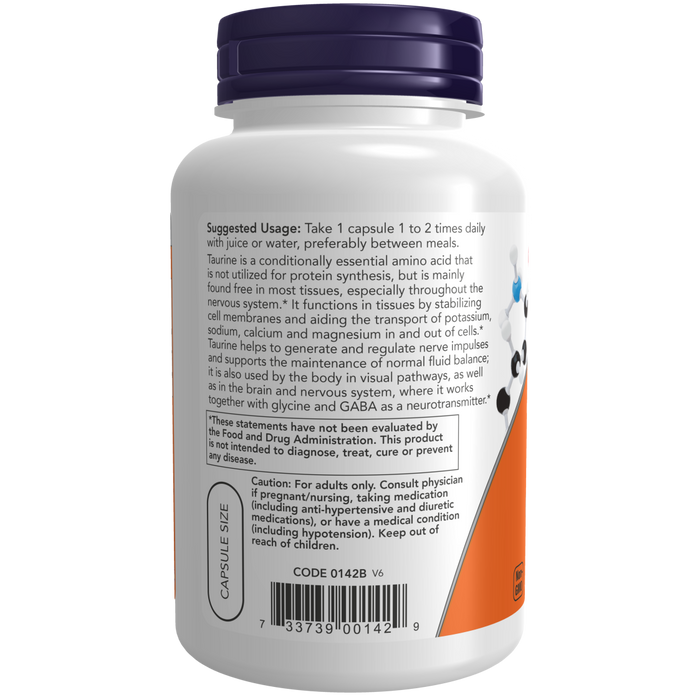 Now Foods Taurine Double Strength 1000 mg - 100 Veg Capsules - Health As It Ought to Be