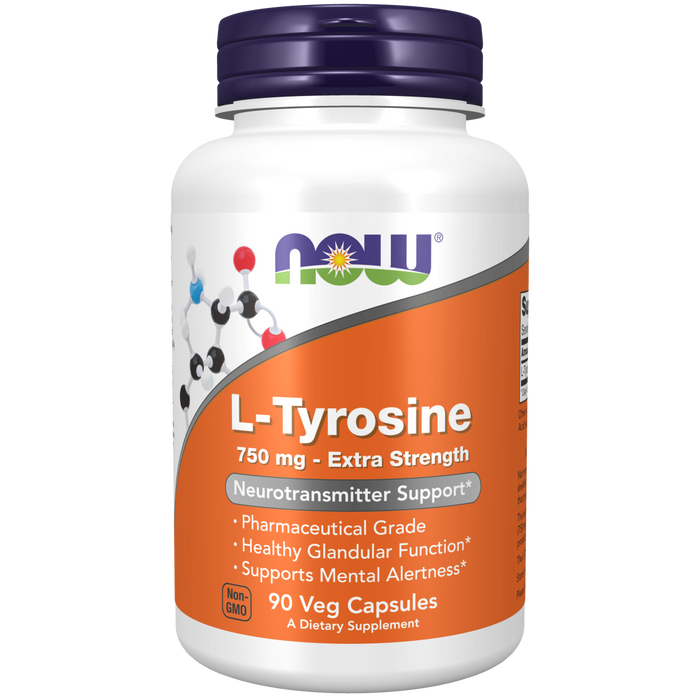 Now Foods L-Tyrosine 750 mg, Extra Strength - 90 Veg Capsules - Health As It Ought to Be