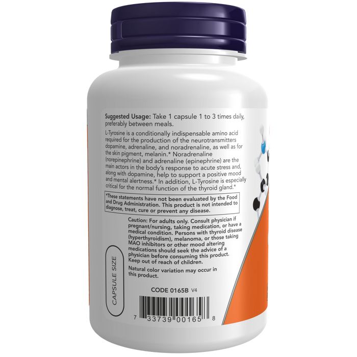 Now Foods L-Tyrosine 750 mg, Extra Strength - 90 Veg Capsules - Health As It Ought to Be