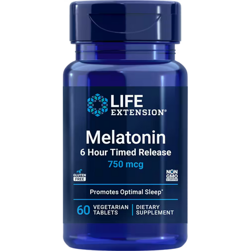 Life Extension Melatonin 6 hr Timed Release 750 mcg - 60 Vegetarian Tablets - Health As It Ought to Be