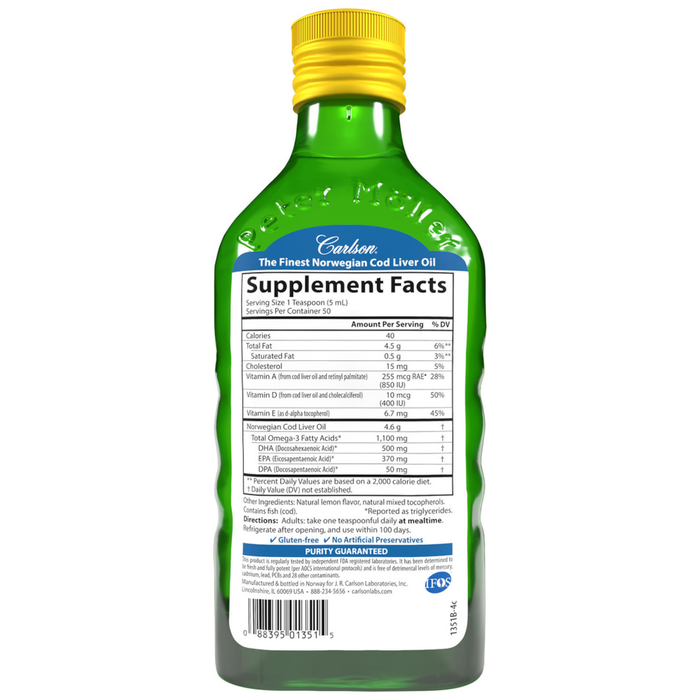 Carlson Cod Liver Oil Lemon - 8.4 fl oz.