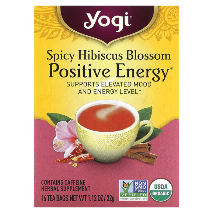 Yogi Teas Spicy Blossom Hibiscus Positive Energy  Tea - 16 Tea Bags - Health As It Ought to Be