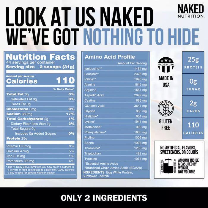 Naked Nutrition Naked Egg White Protein Powder - 3 lbs