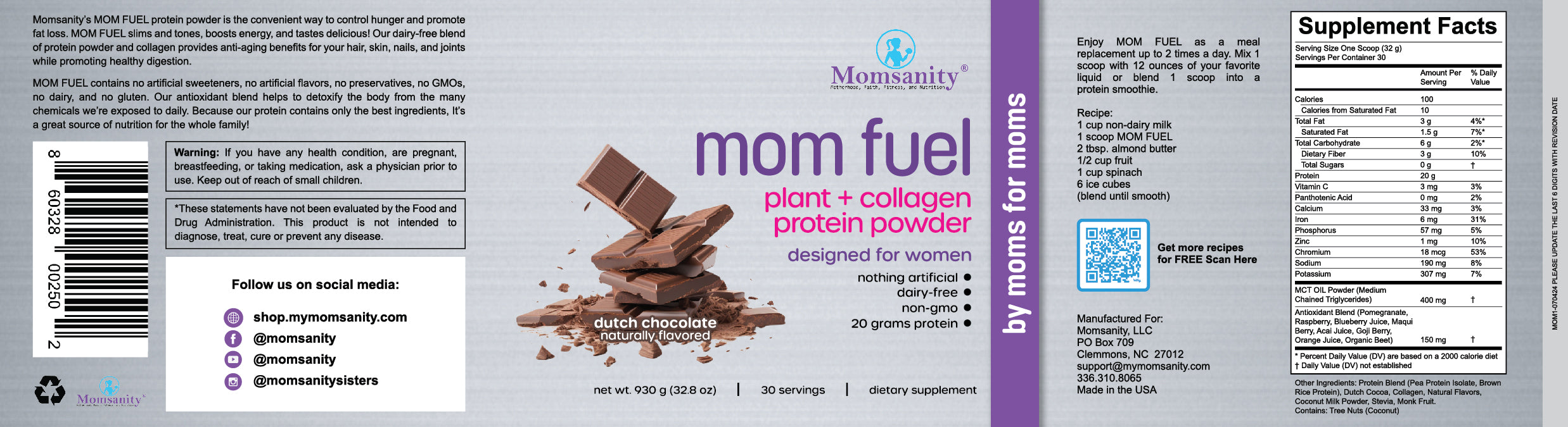 Momsanity Mom Fuel Protein Powder DUTCH CHOCOLATE