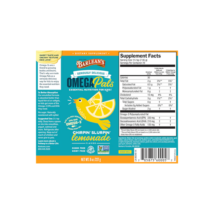 Barlean's Omega Pals Chirpin' Slurpin' Lemonade - 8 oz. - Health As It Ought to Be