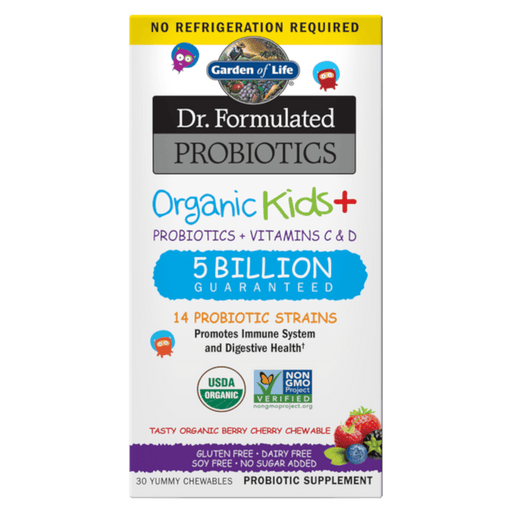 Garden of Life Dr. Formulated Probiotics Organic Kids+ Shelf-Stable Berry Cherry - 30 Chewables - Health As It Ought to Be