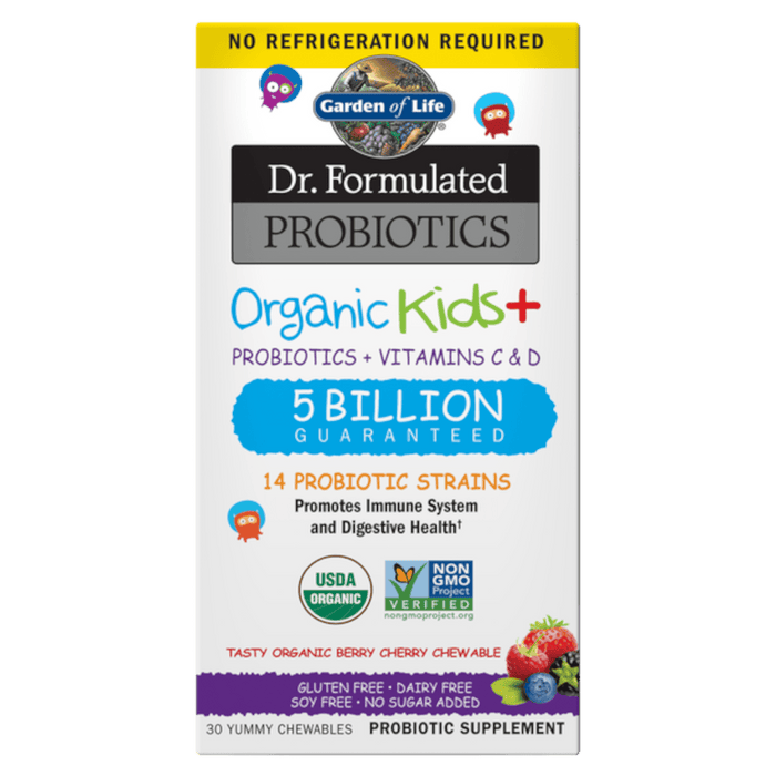 Garden of Life Dr. Formulated Probiotics Organic Kids+ Shelf-Stable Berry Cherry - 30 Chewables - Health As It Ought to Be
