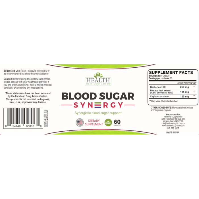 HAIOTB Blood Sugar Syn3rgy (Berberine, Banaba Leaf, Ceylon Cinnamon) - 60 Capsules - Health As It Ought to Be