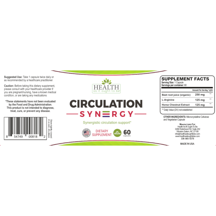 HAIOTB Circulation Syn3rgy (Beet Root, L-Arginine, Horse Chestnut) - 60 Capsules - Health As It Ought to Be