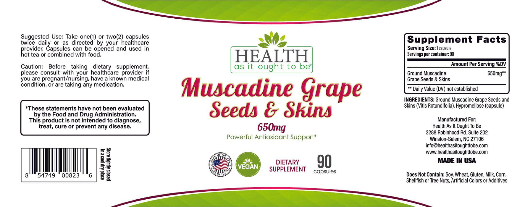 HAIOTB Muscadine Grape Seed & Skins 650 mg - 90 Capsules - Health As It Ought to Be