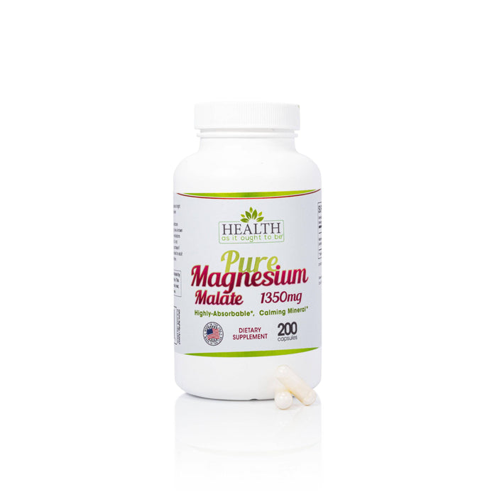 HAIOTB Pure Magnesium Malate 1350 mg - 200 Capsules - Health As It Ought to Be