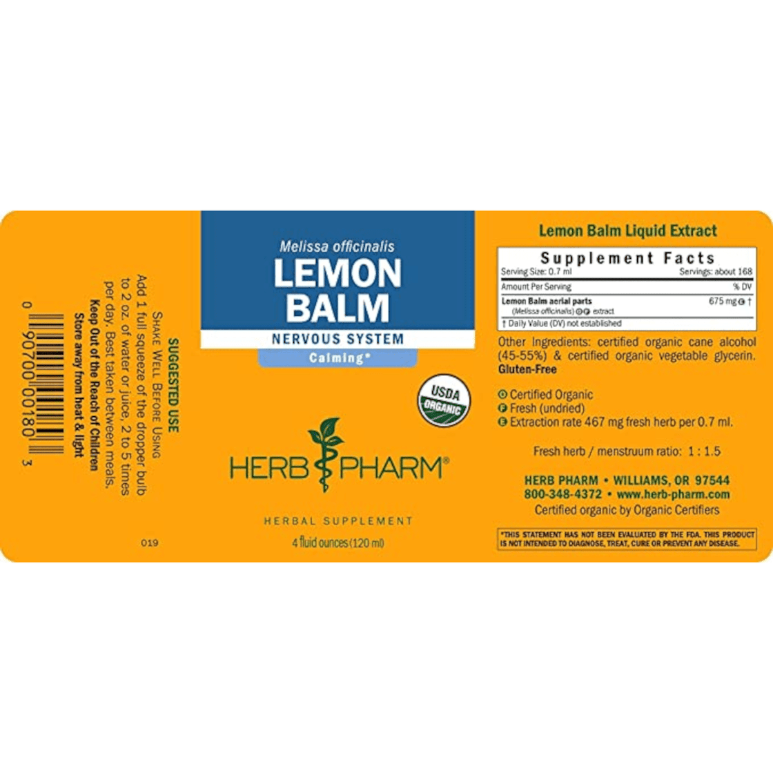 Herb Pharm Lemon Balm 4 oz. RIH/HAIOTB Stores