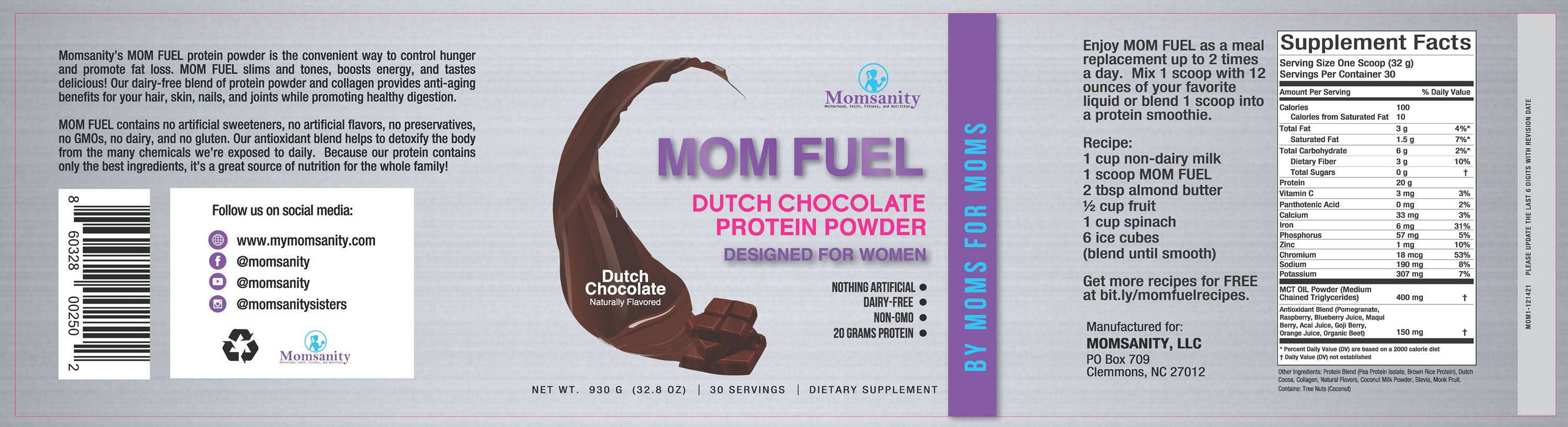 Momsanity Mom Fuel Protein Powder DUTCH CHOCOLATE - Health As It Ought to Be