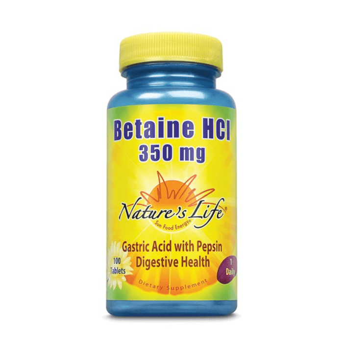 Nature's Life Betaine HCL 350 mg - 100 Tablets - Health As It Ought to Be