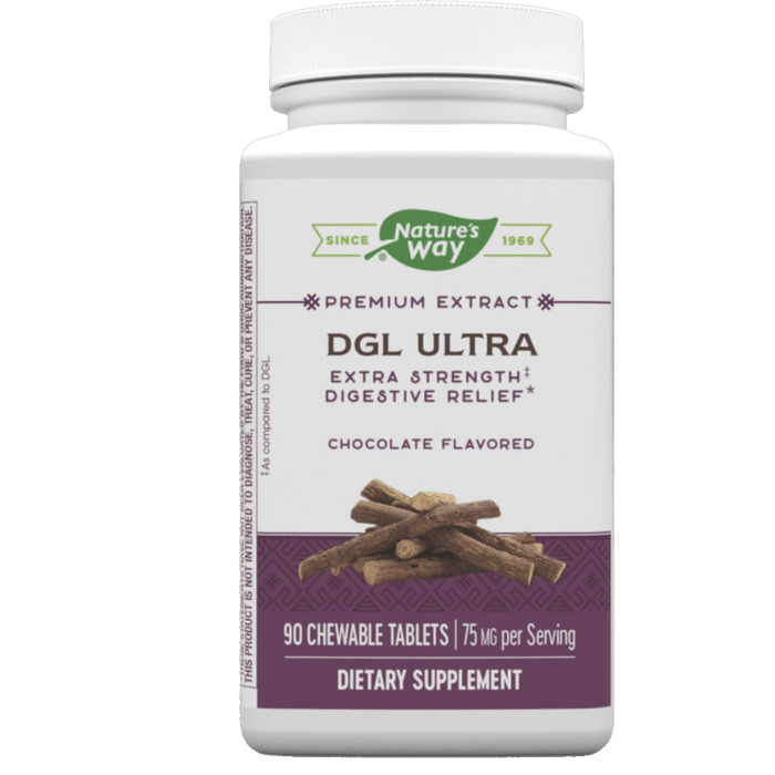 Nature's Way DGL Ultra German Chocolate  Flavored Extra Strength Digestive Relief - 90 Chewable Tablets - Health As It Ought to Be