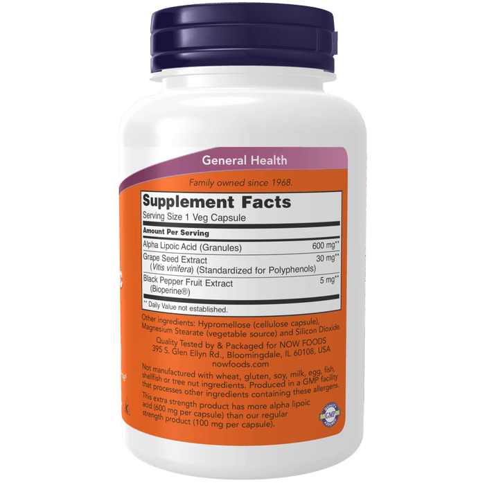 Now Foods Alpha Lipoic Acid Extra Strength 600 mg - 120 Veg Capsules - Health As It Ought to Be