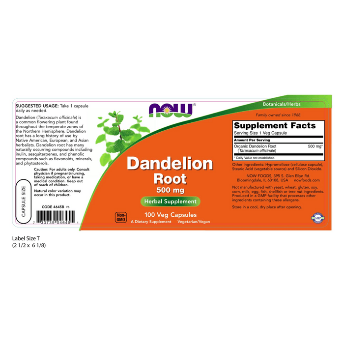 Now Foods Dandelion Root 500 mg - 100 Vegetarian Capsules - Health As It Ought to Be