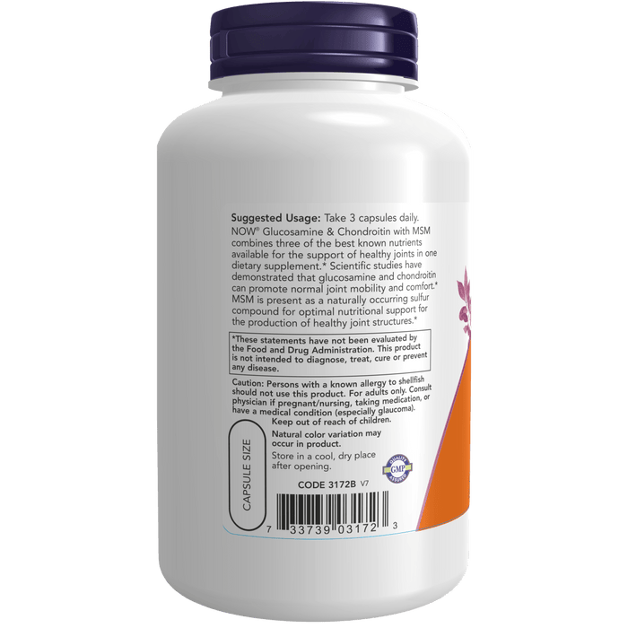 Now Foods Glucosamine & Chondroitin with MSM - 180 Veg Capsules - Health As It Ought to Be