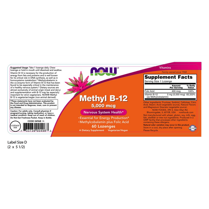 Now Foods Methyl-B12 5000 mcg - 60 Lozenges - Health As It Ought to Be