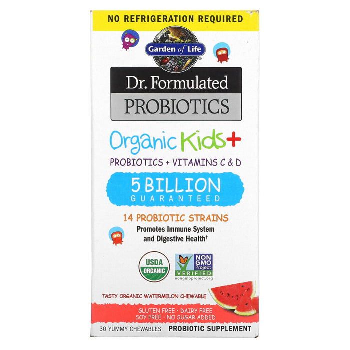 Garden of Life Dr. Formulated Probiotics Organic Kids+ Shelf-Stable Watermelon - 30 Chewables - Health As It Ought to Be