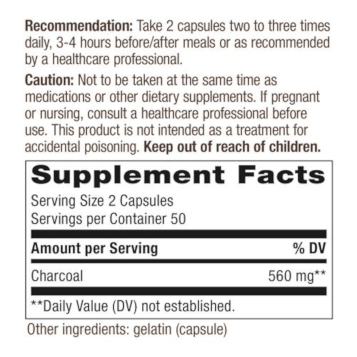 XDISCONTINUED Nature's Way Activated Charcoal 100 Capsules - Health As It Ought to Be