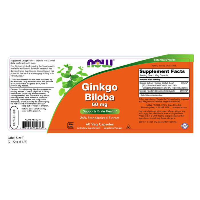 xDISCONTINUED Now Foods Ginkgo Biloba 60 mg - 60 Veg Capsules - Health As It Ought to Be