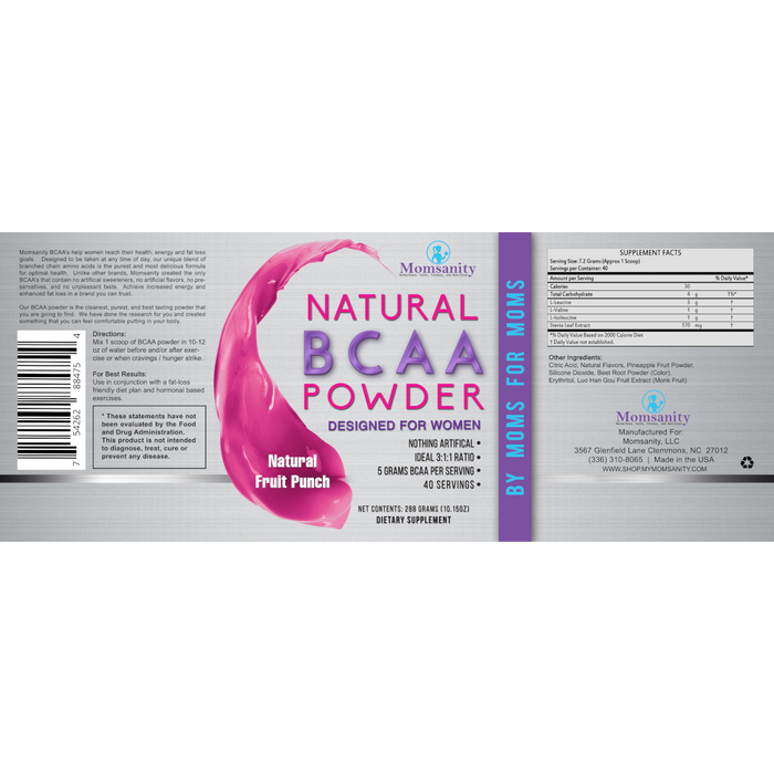 Momsanity Natural BCAA Powder - Naturally Flavored, Sweetened and Colored - Health As It Ought to Be