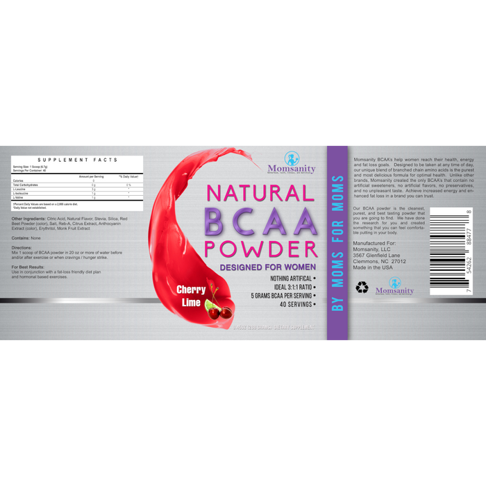 Momsanity Natural BCAA Powder - Naturally Flavored, Sweetened and Colored - Health As It Ought to Be