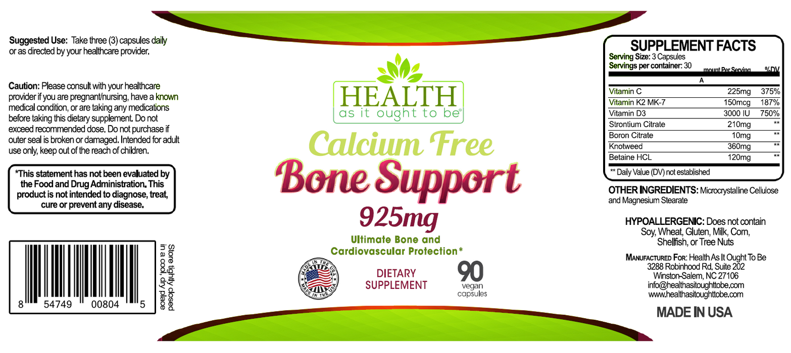HAIOTB Calcium Free Bone Support 925 mg - 90 Capsules - Health As It Ought to Be